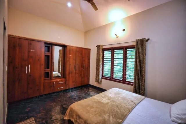 Bedroom with wooden wardrobe